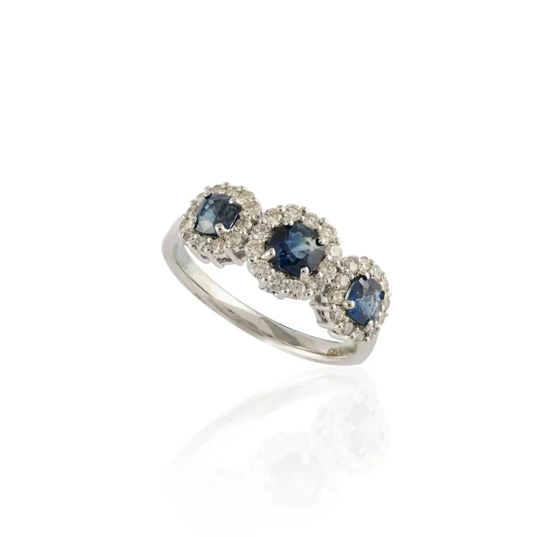 14K Gold Sapphire & Diamond Trinity Ring