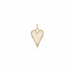 14K Gold Small Mother of Pearl and Diamond Elongated Heart Charm