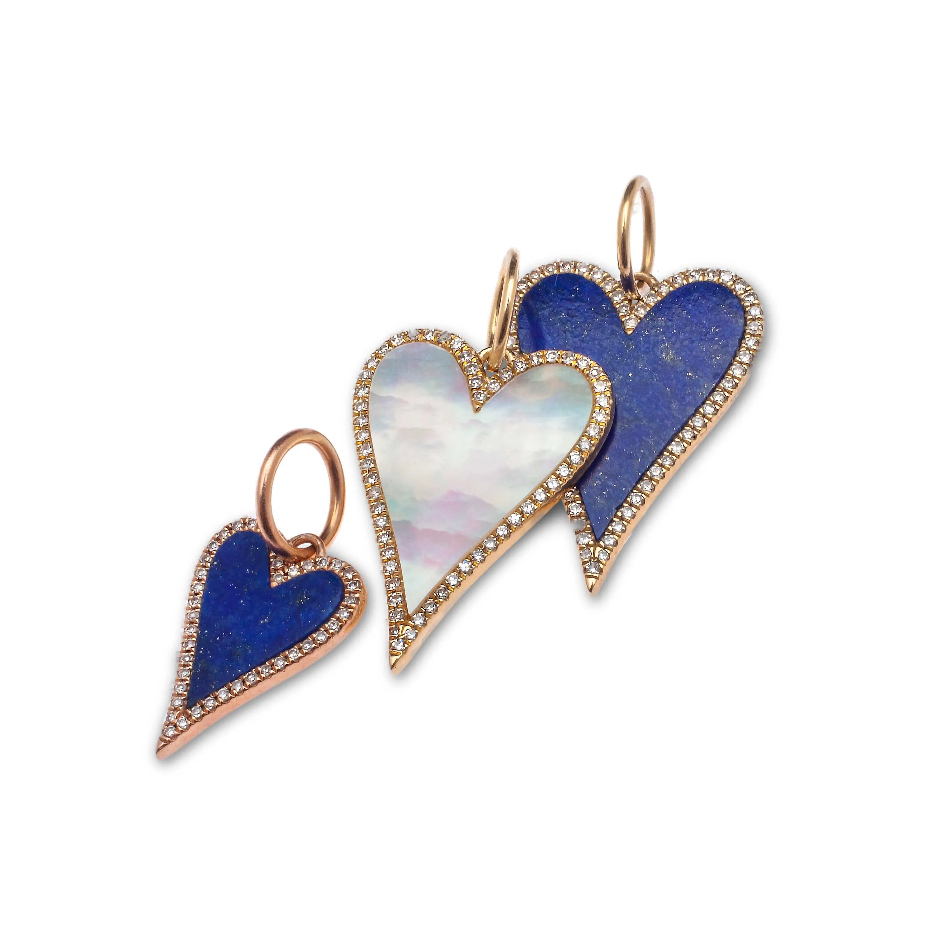 14K Gold Small Mother of Pearl and Diamond Elongated Heart Charm