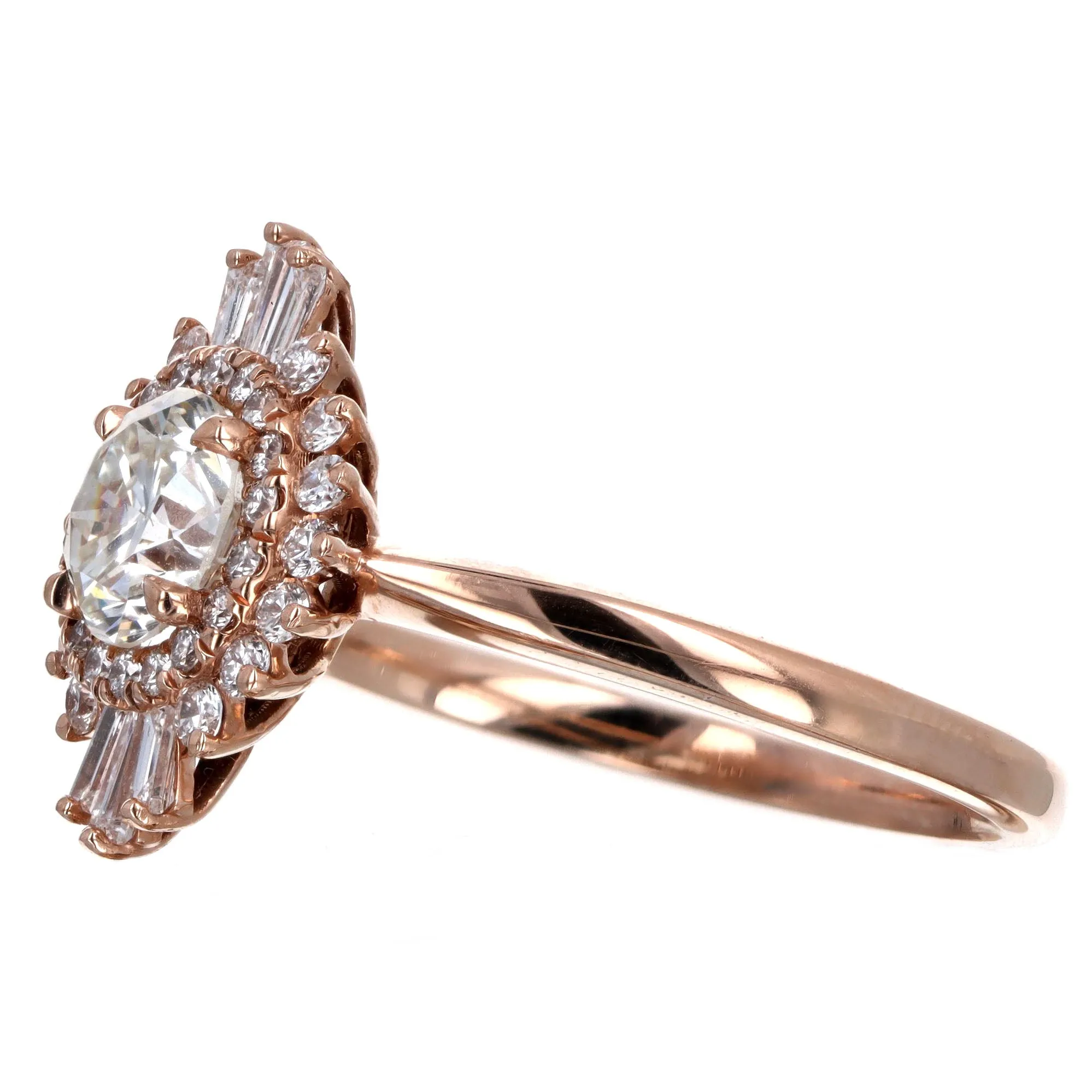 14K Rose Gold 0.72 Carat Round Brilliant Diamond Fan Ballerina Engagement Ring