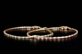 14K White or Yellow Gold Gemstone & Diamond Tennis Bracelet