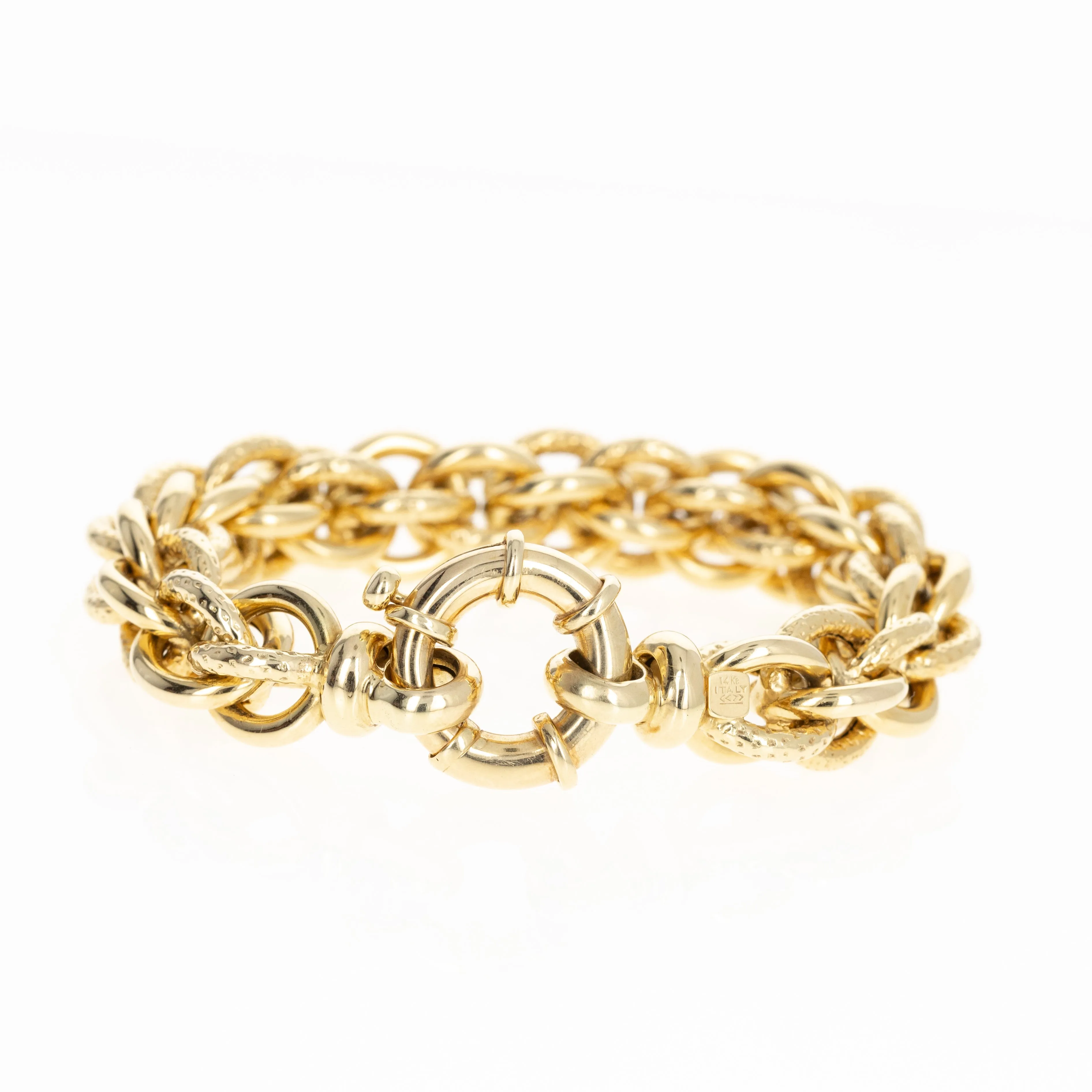 14K Yellow Gold Textured Link Bracelet