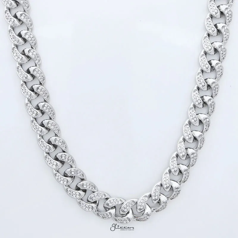 15mm Iced Out Miami Cuban Chain - Silver