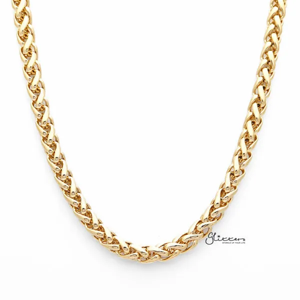 18K Gold I.P Stainless Steel Braided Wheat Chain Men's Necklaces - 7mm width | 61cm length