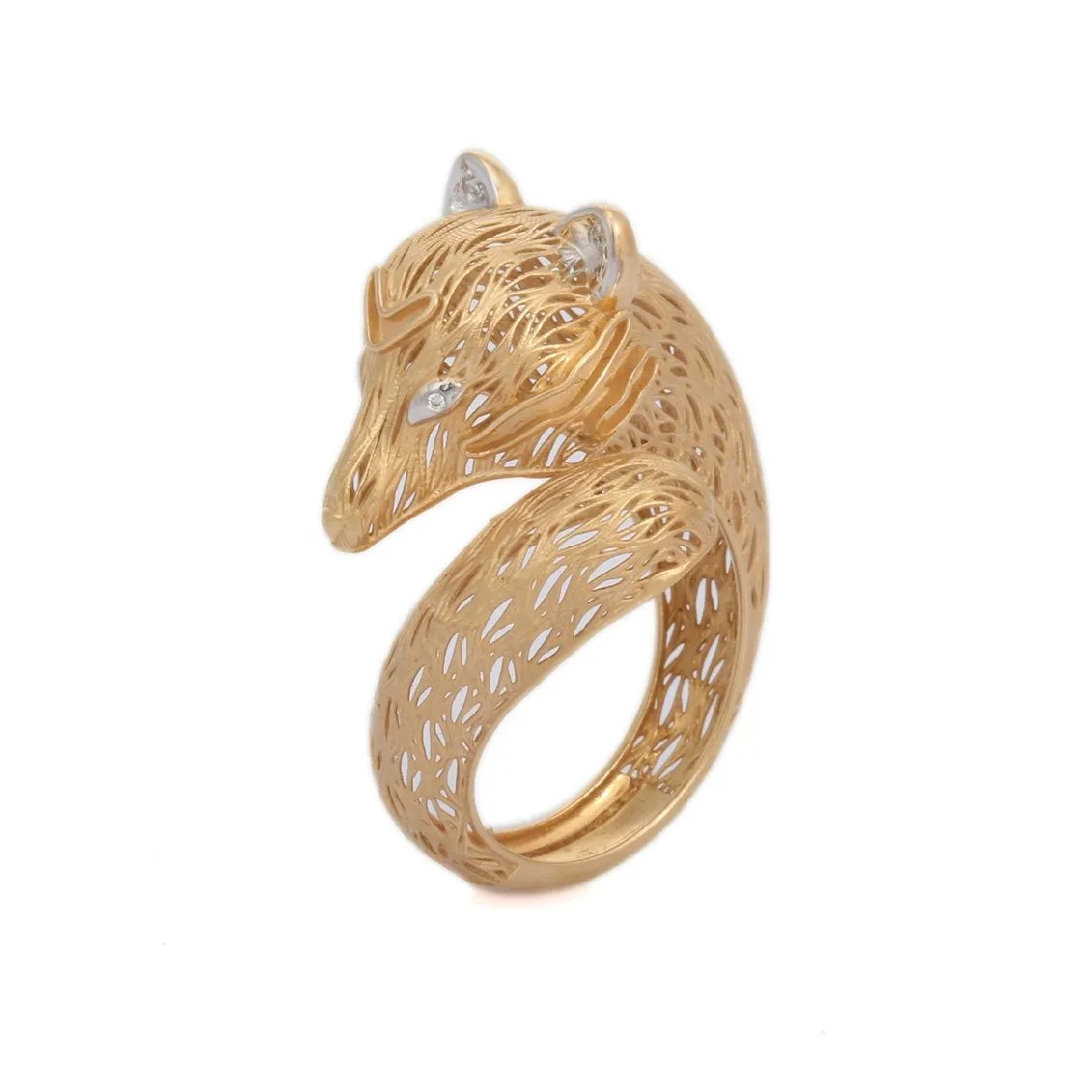 18K Textured Yellow Gold Diamond Vixen Ring