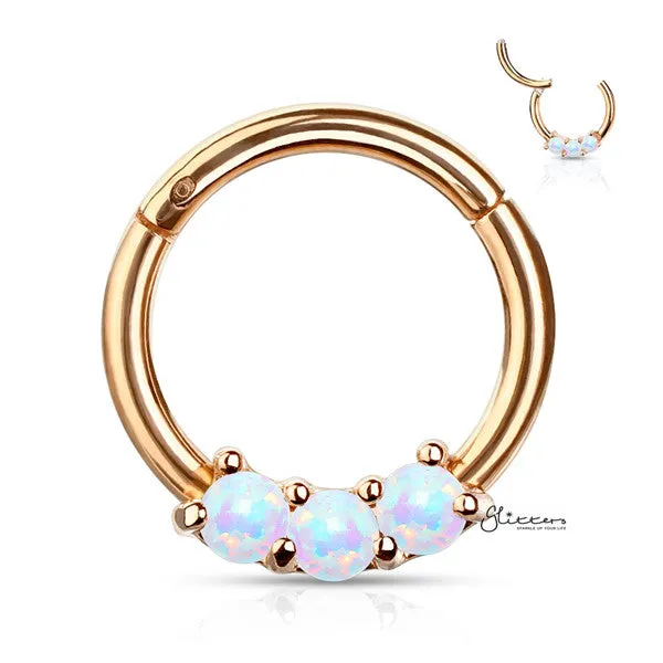 316L Surgical Steel 3-Opal Set Hinged Segment Hoop Rings