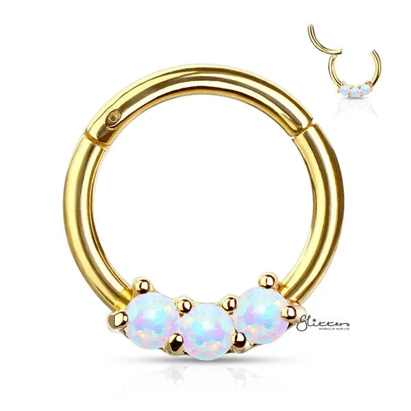 316L Surgical Steel 3-Opal Set Hinged Segment Hoop Rings