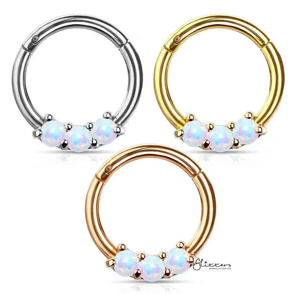 316L Surgical Steel 3-Opal Set Hinged Segment Hoop Rings