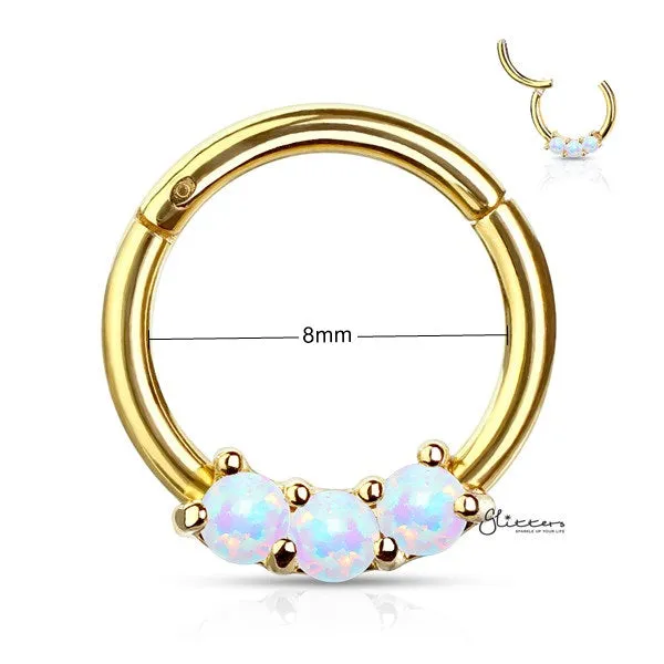 316L Surgical Steel 3-Opal Set Hinged Segment Hoop Rings