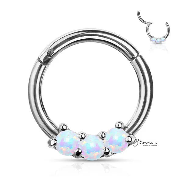 316L Surgical Steel 3-Opal Set Hinged Segment Hoop Rings