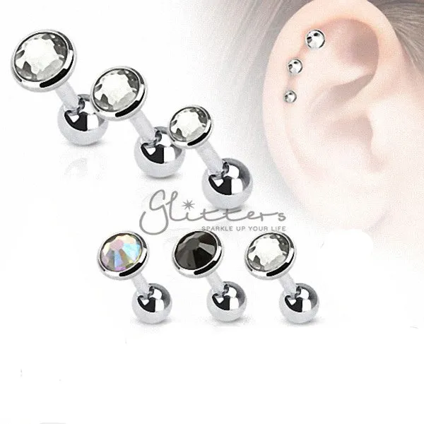 316L Surgical Steel Flat Top Disc Gem Cartilage Barbell