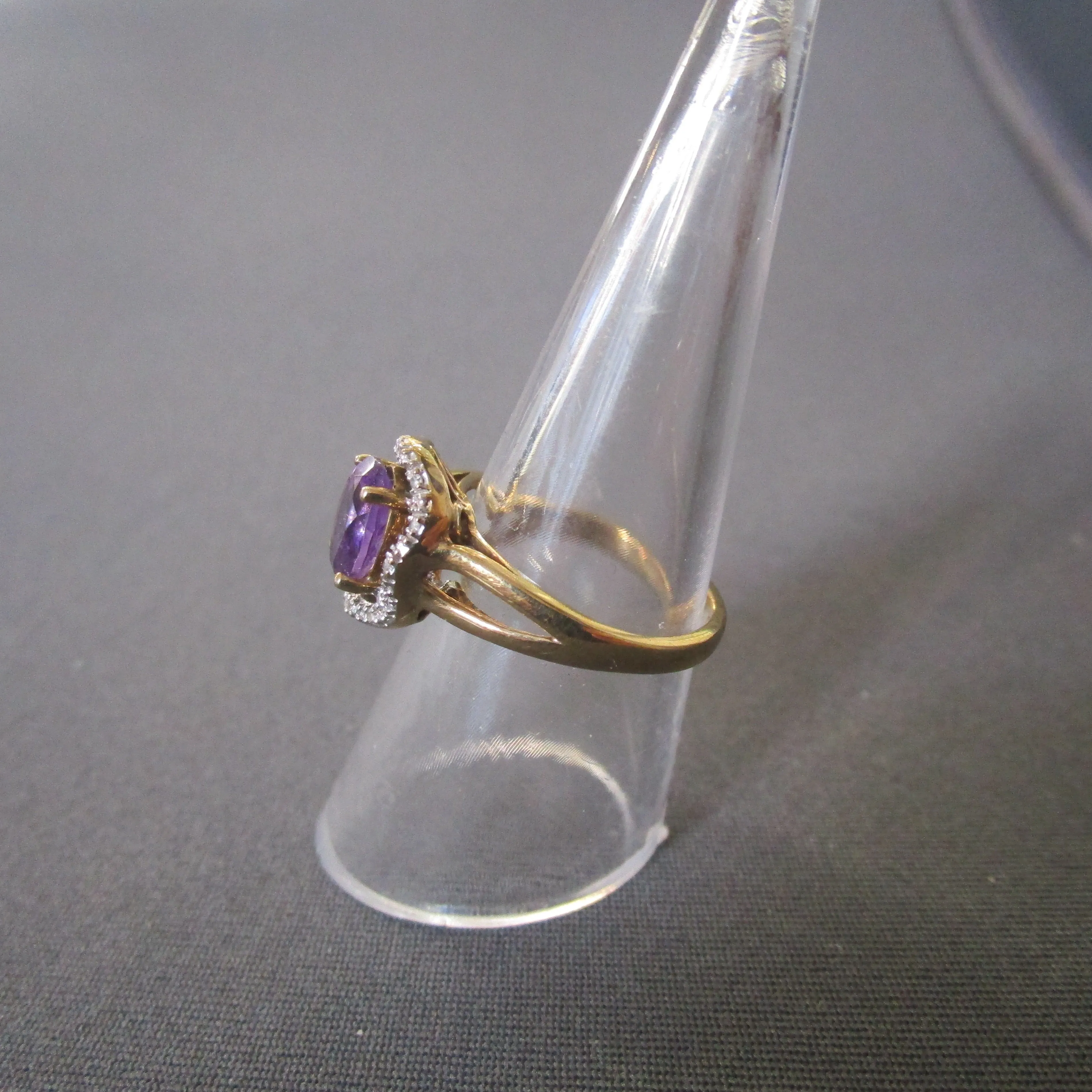 9Kt Gold Amethyst And Diamond Ring  size N Vintage c1970