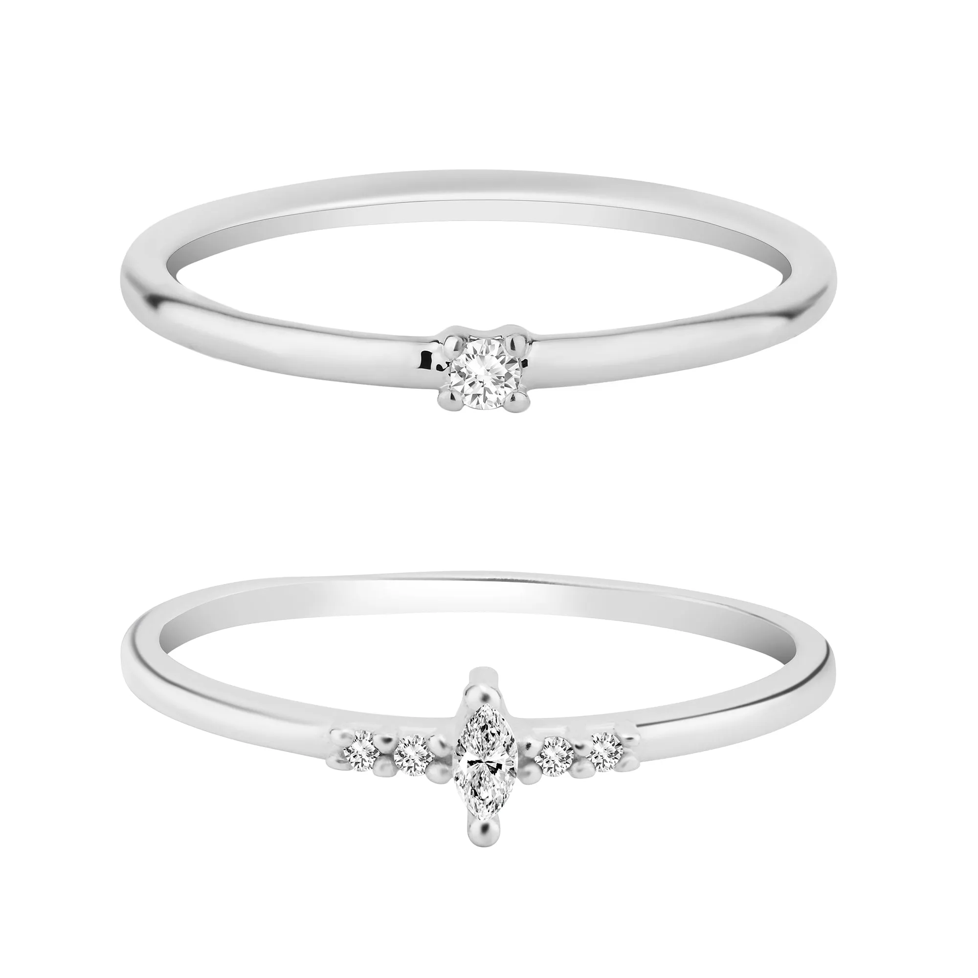 Accessorize London Women's 925 Sterling Silver Hallmark Cubic Zirconia Sparkle Stacking Rings Set Of Two-Small