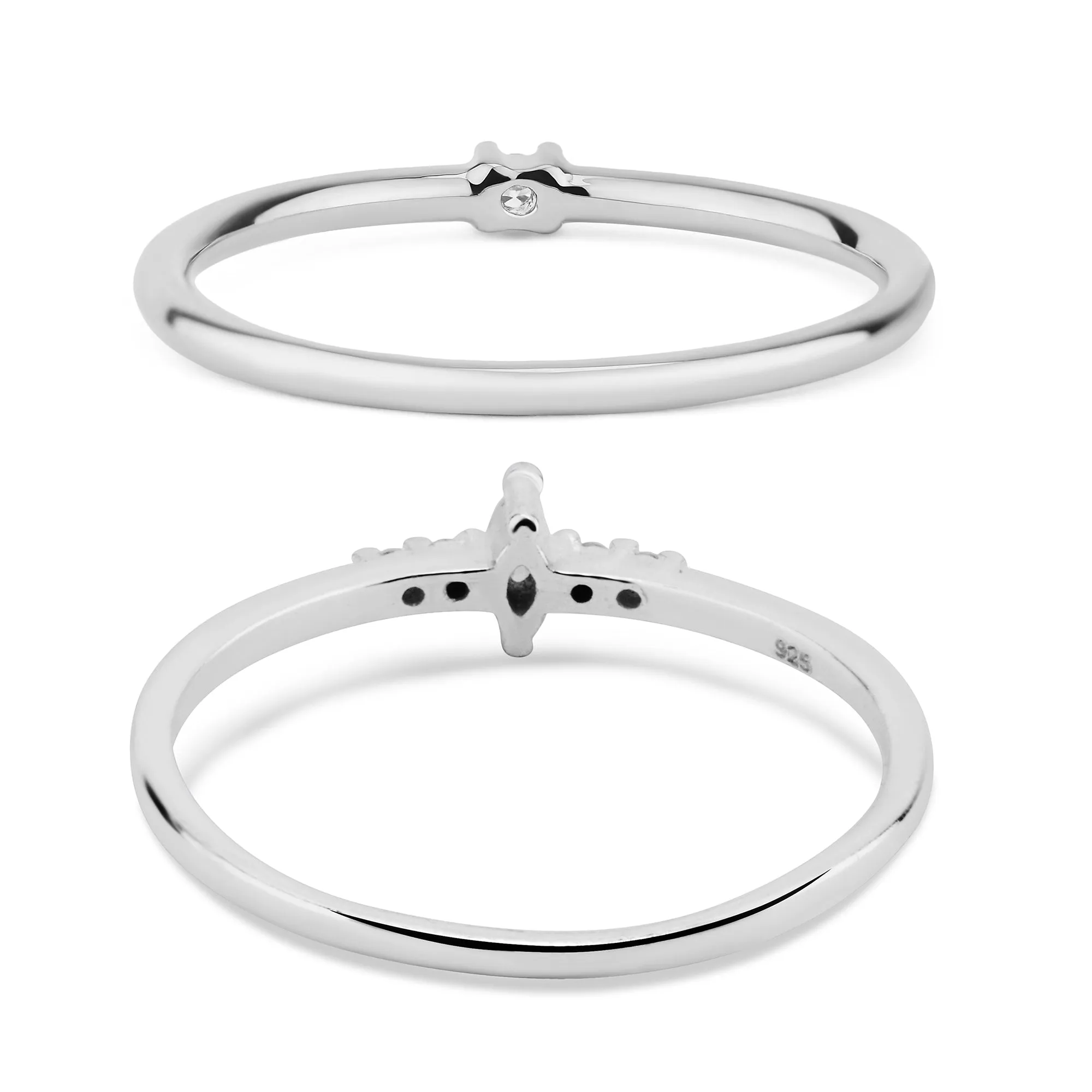 Accessorize London Women's 925 Sterling Silver Hallmark Cubic Zirconia Sparkle Stacking Rings Set Of Two-Small