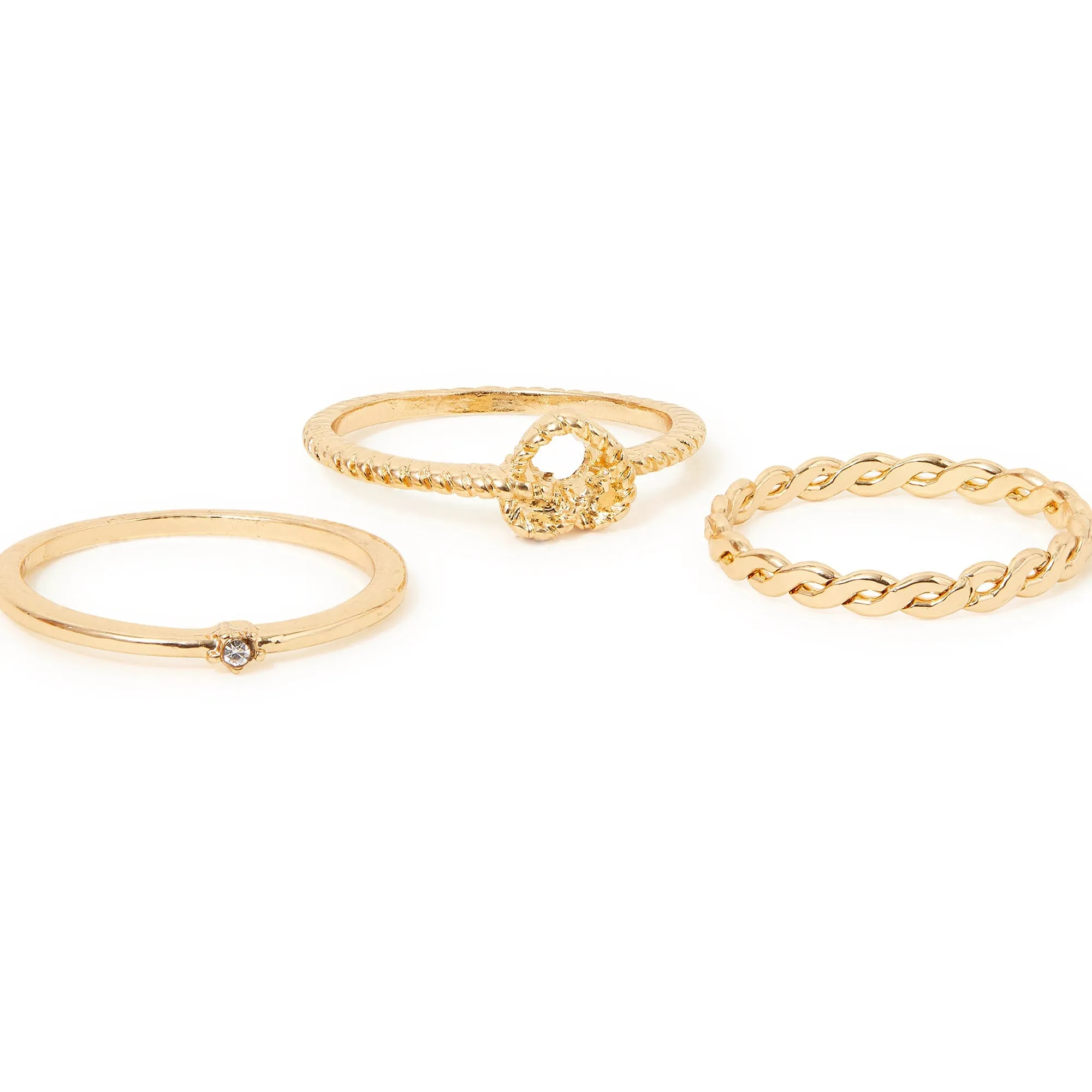 Accessorize London Women's Gold Heart Knot Rings Set Of Three-Large