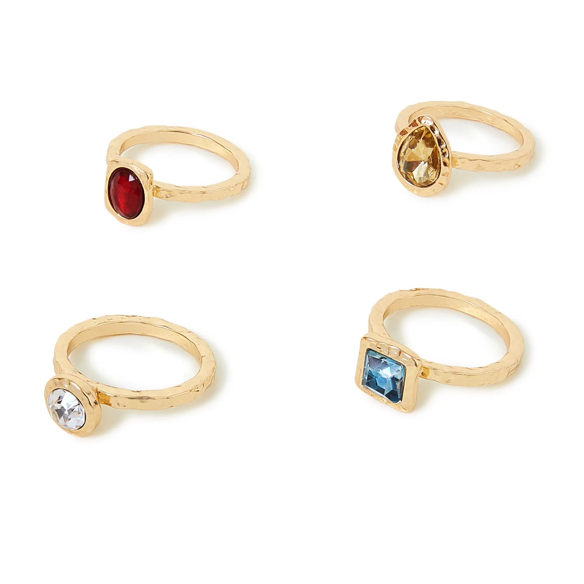 Accessorize London Women's Mixed Gem Rings 4 Pack Multi-Large