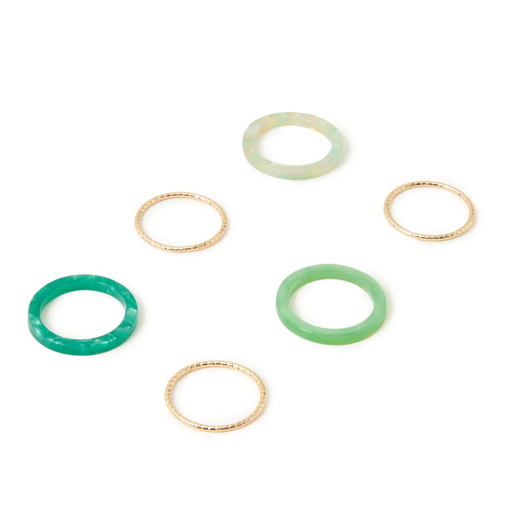 Accessorize London Women's Mixed Rings 6 Pack Green-Large