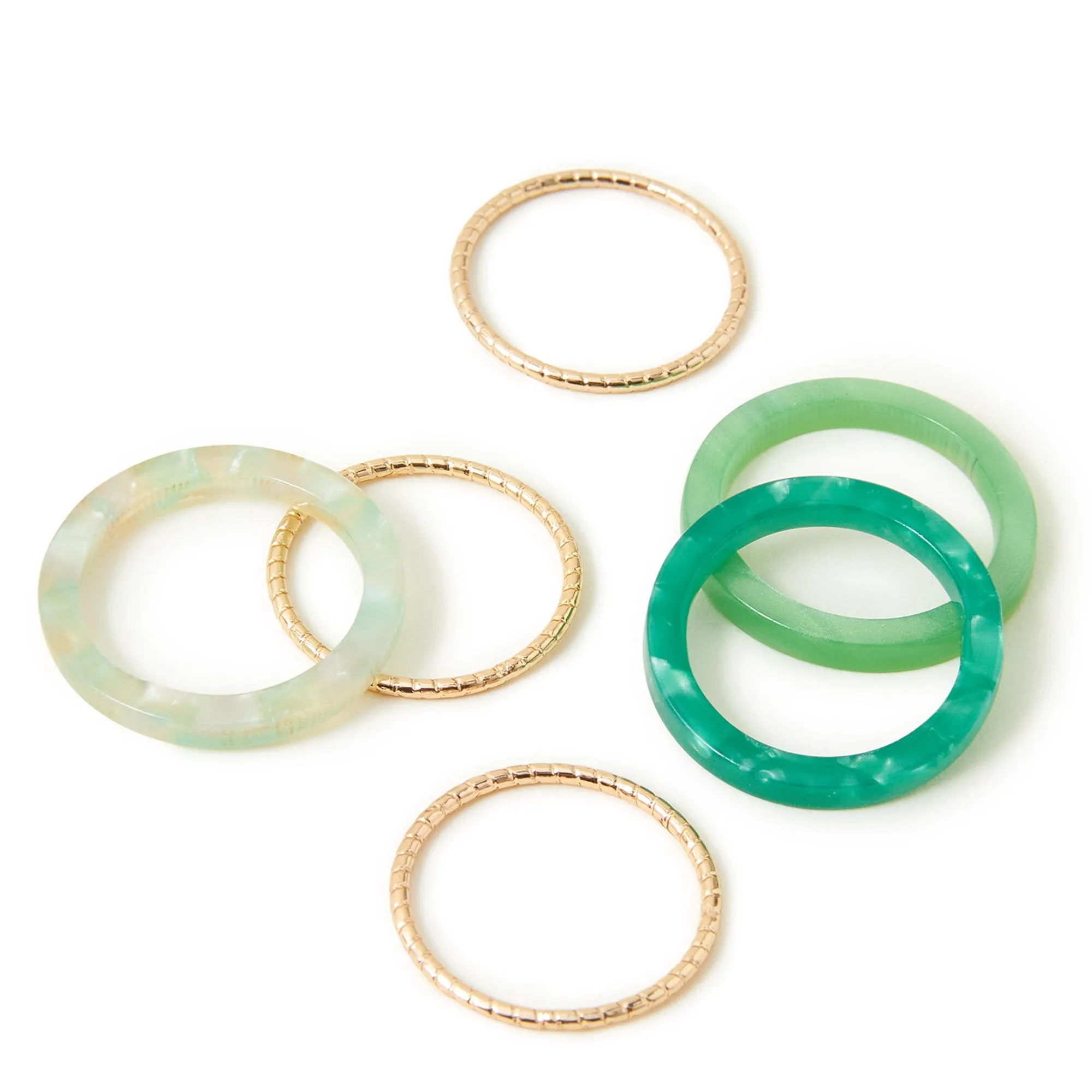 Accessorize London Women's Mixed Rings 6 Pack Green-Large