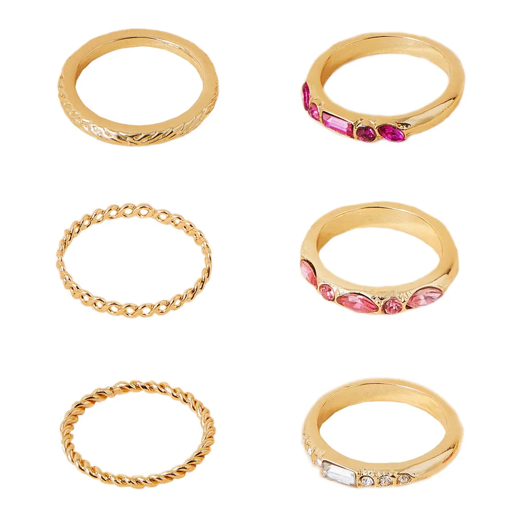 Accessorize London Women's Multi 6 Gem Stacking Ring Set-Large