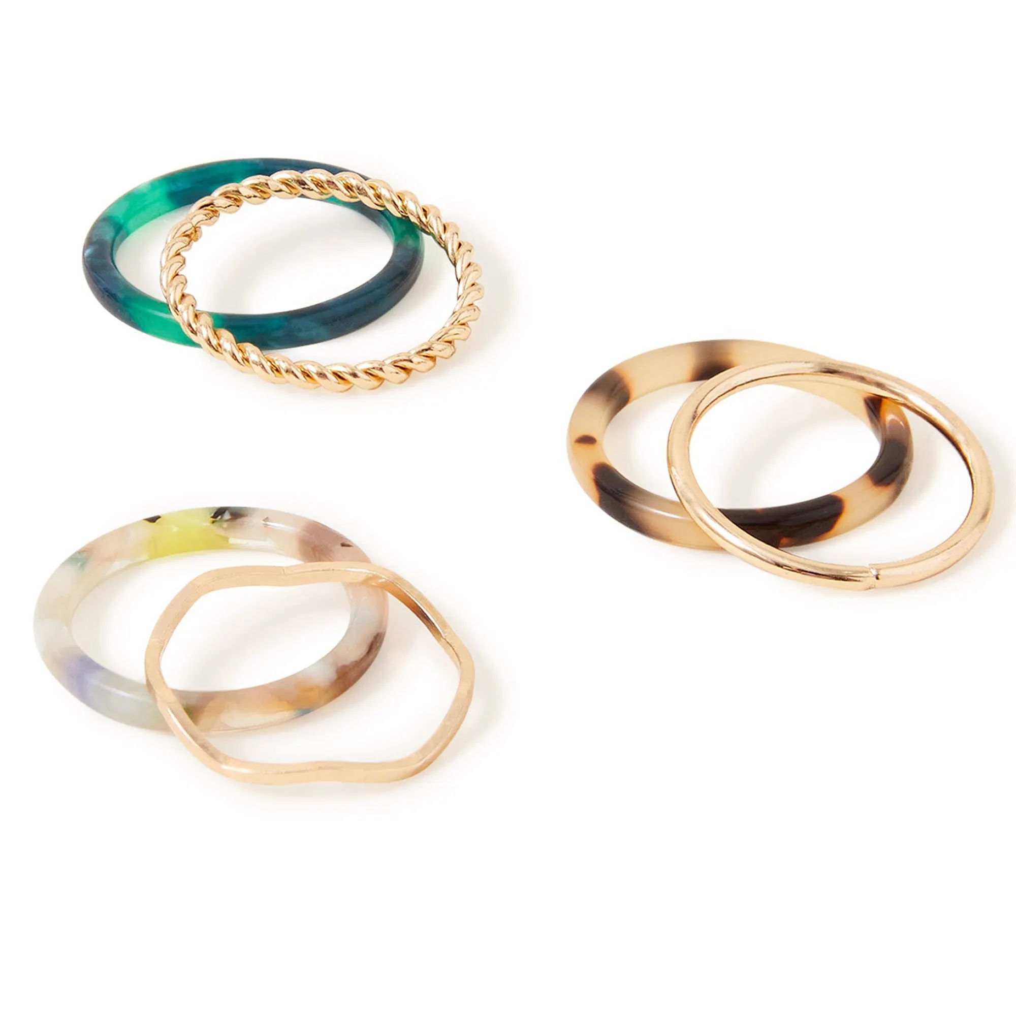 Accessorize London Women's Multi Chunky Ridged Ring Gold Resin Rings 6 Pack-Medium