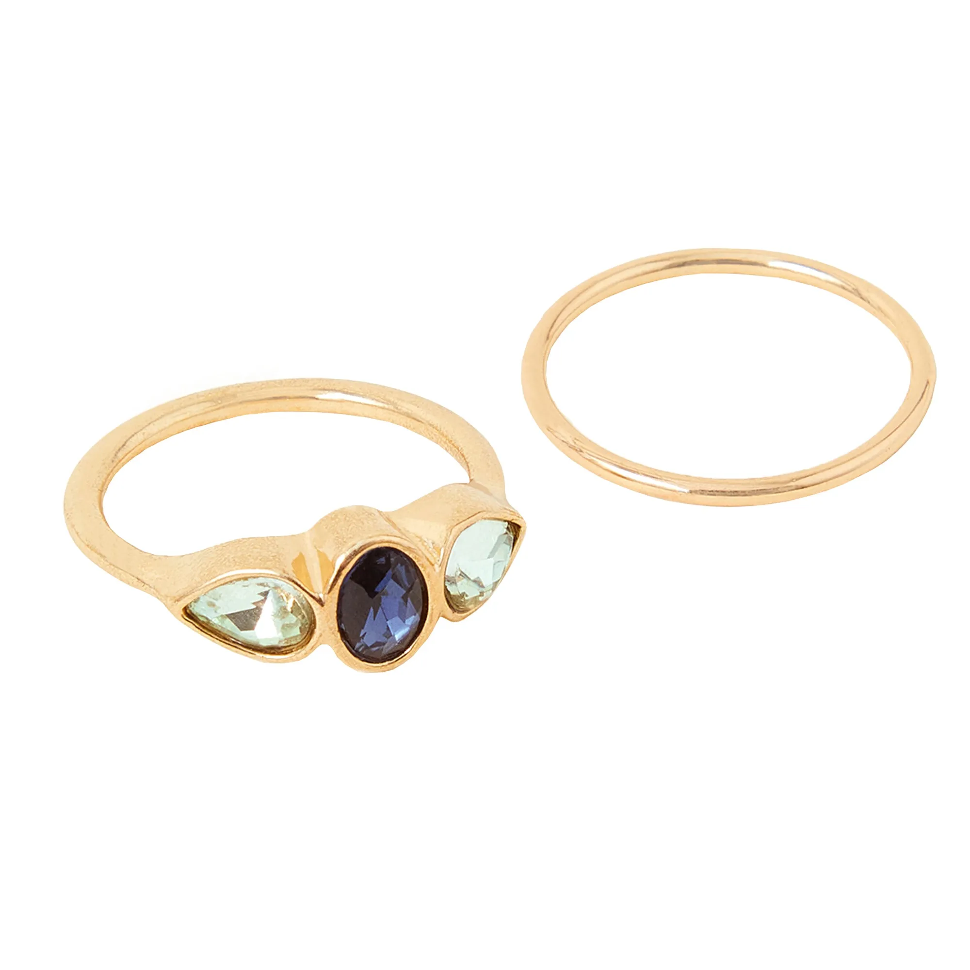 Accessorize London Women's Oval Gem Blue Stacking Rings Set Of Two-Medium