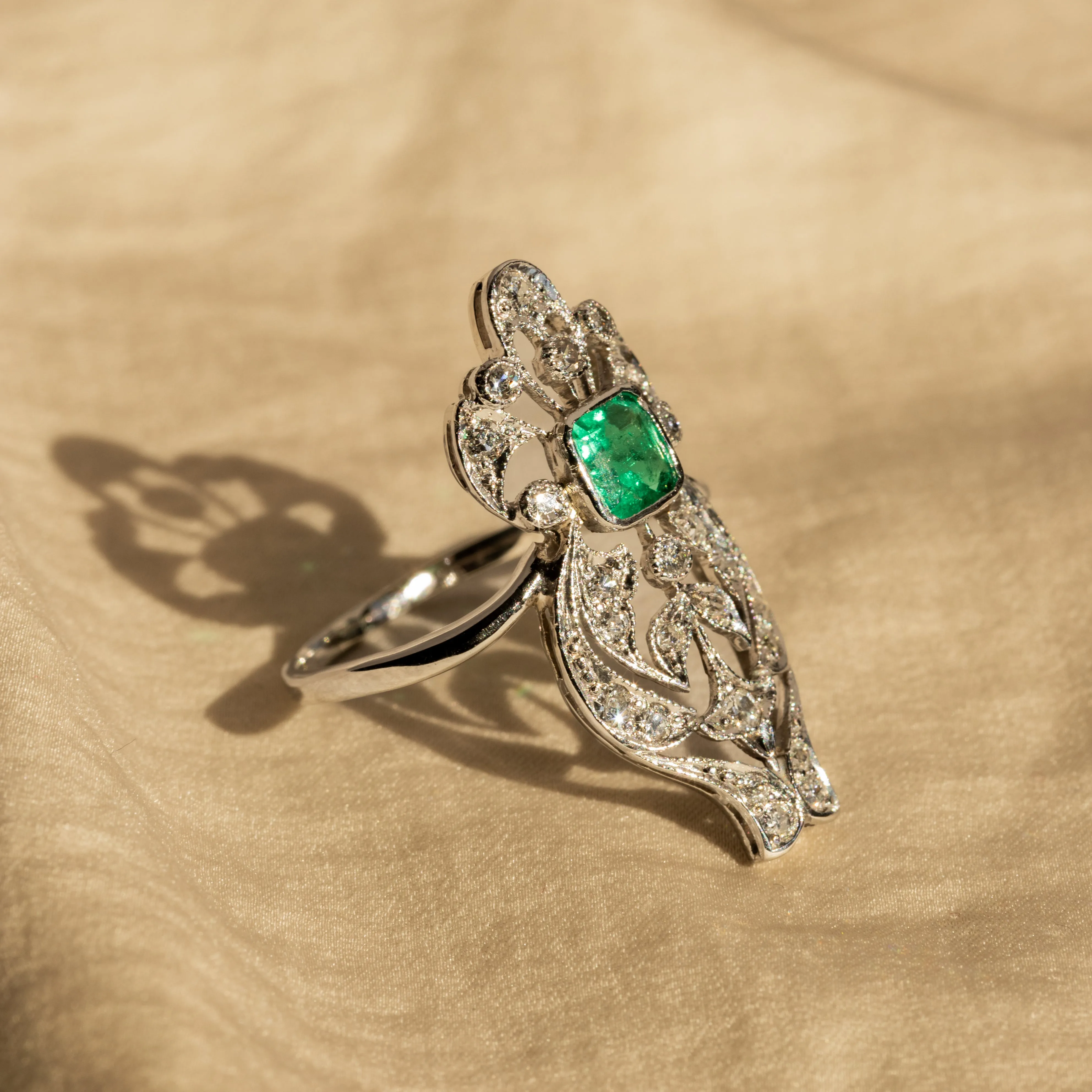 Art Deco 0.50 Carat Natural Emerald Diamond Conversion Ring