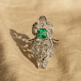 Art Deco 0.50 Carat Natural Emerald Diamond Conversion Ring