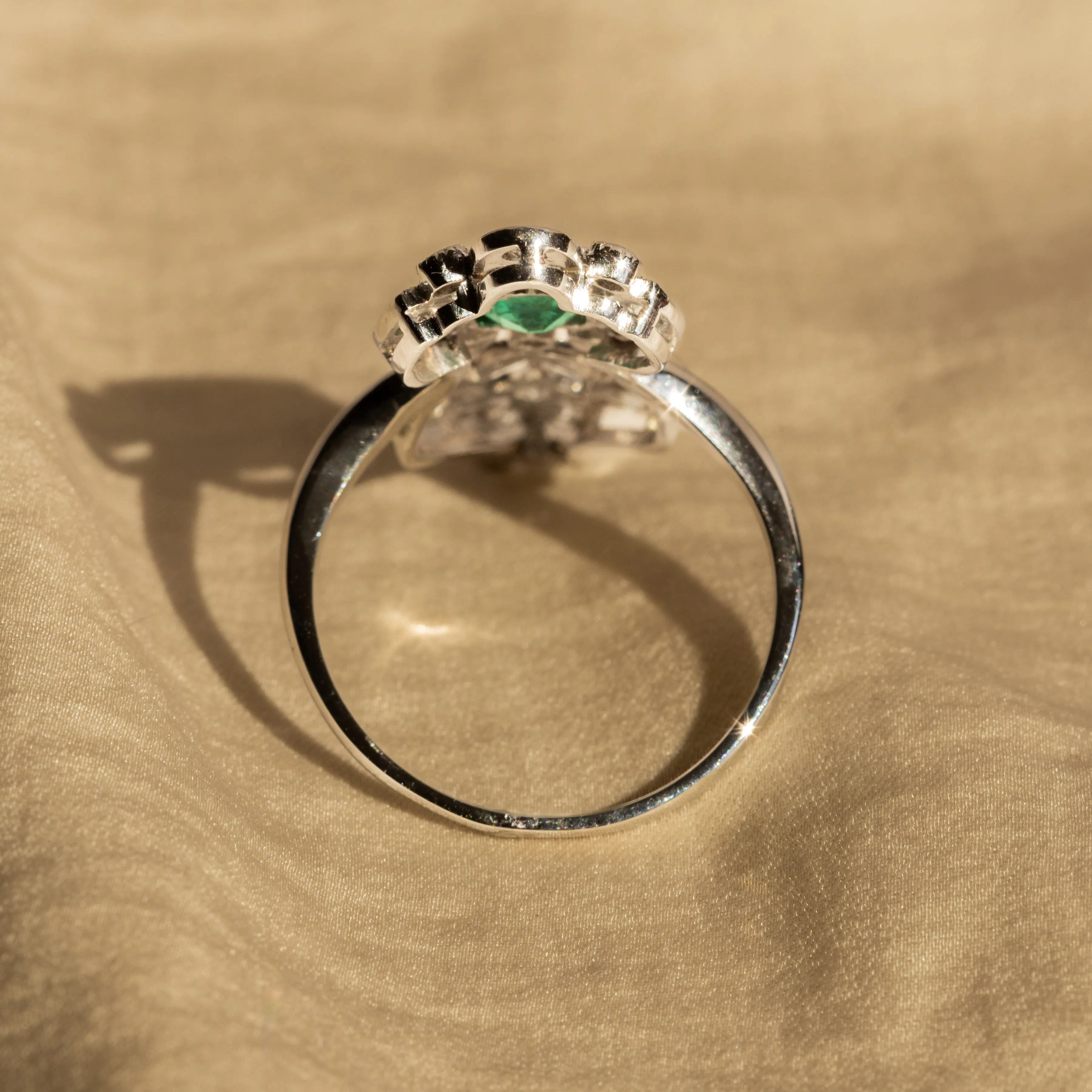 Art Deco 0.50 Carat Natural Emerald Diamond Conversion Ring