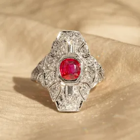 Art Deco 0.50 Carat Natural Ruby Diamond Shield Ring