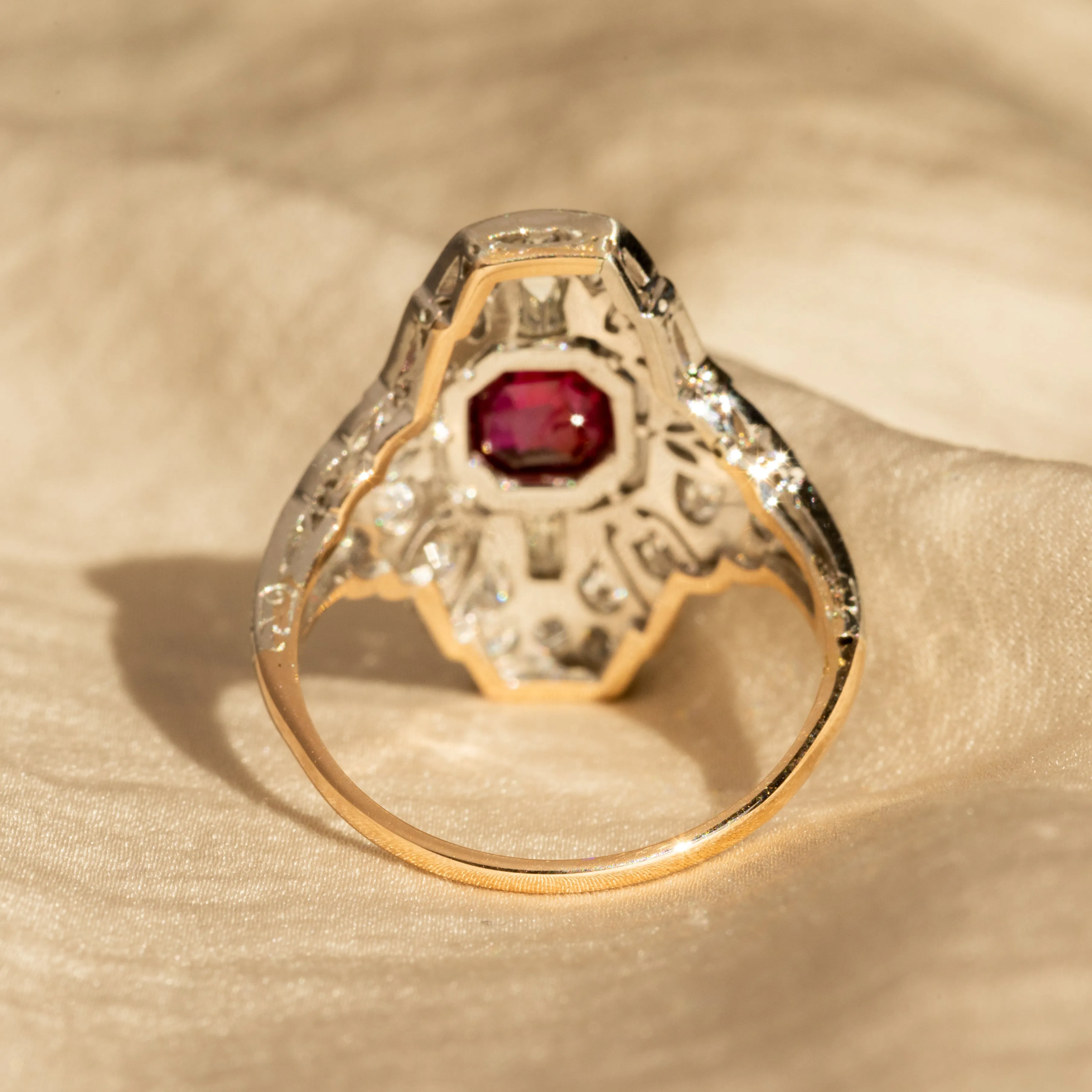 Art Deco 0.50 Carat Natural Ruby Diamond Shield Ring