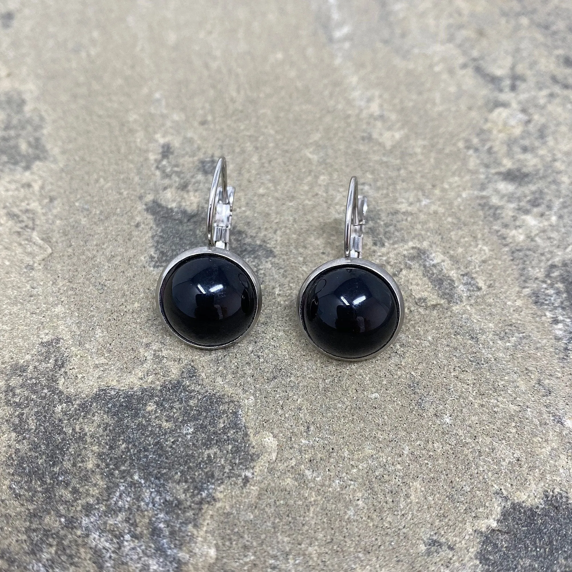 BENTON silver and black drop earrings