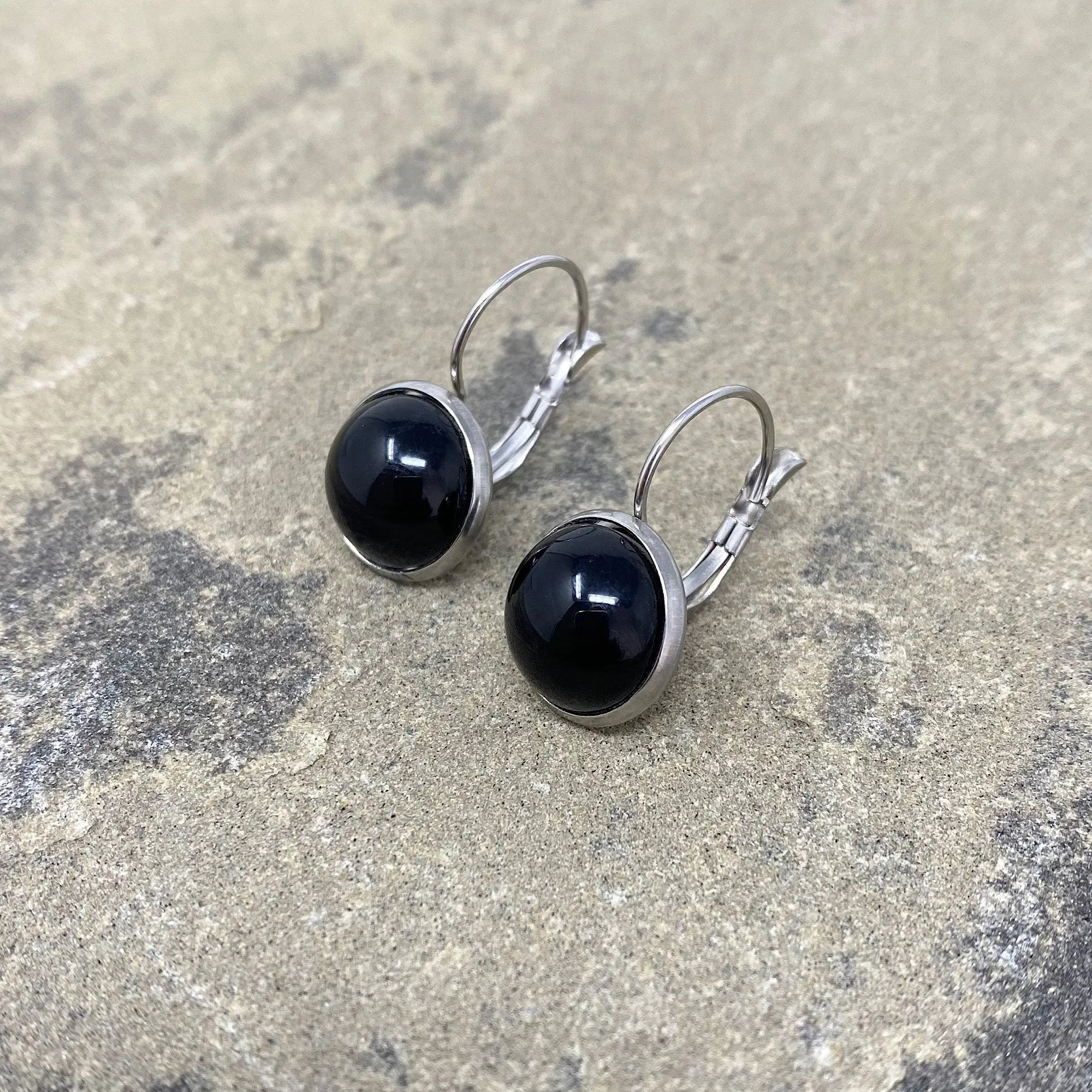 BENTON silver and black drop earrings