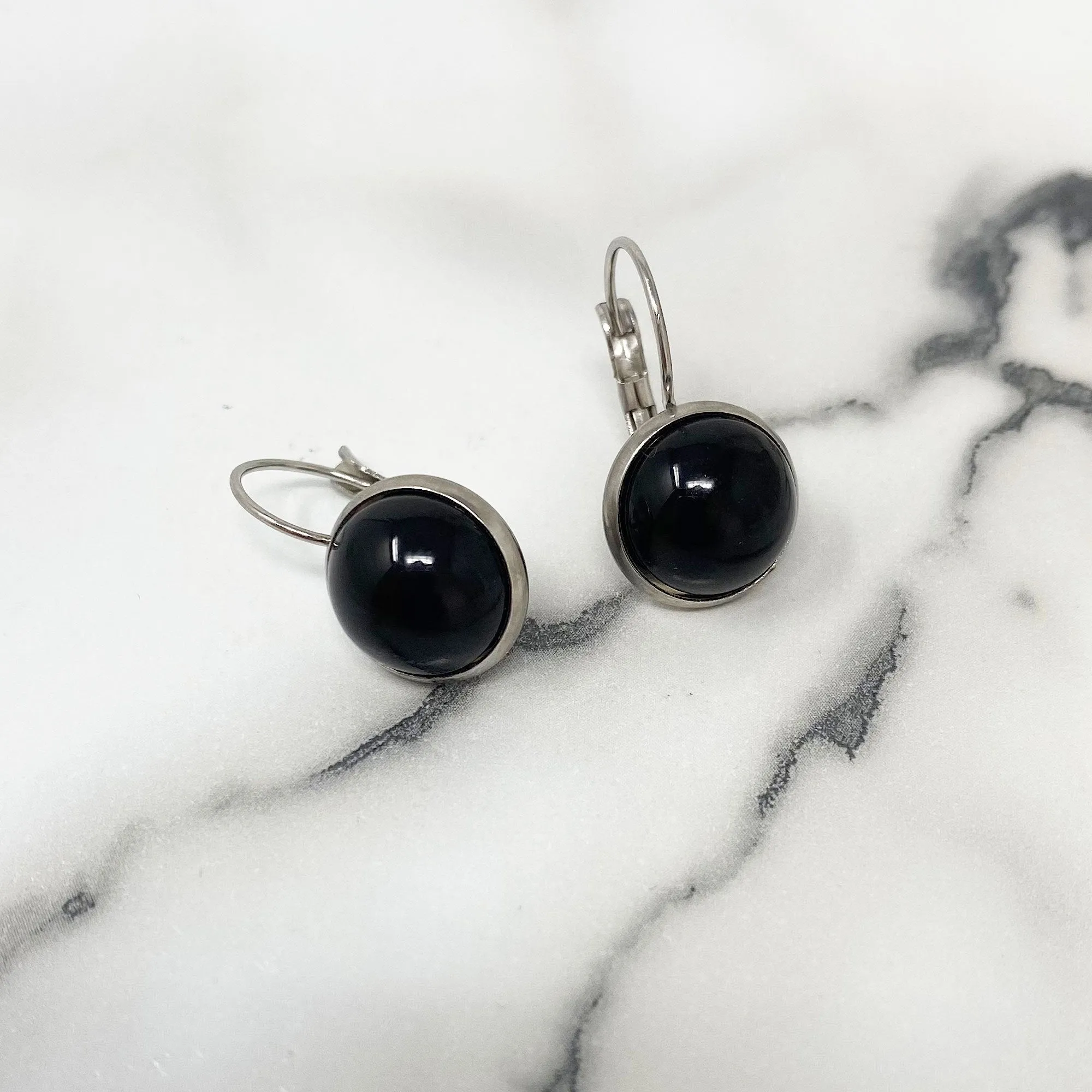 BENTON silver and black drop earrings