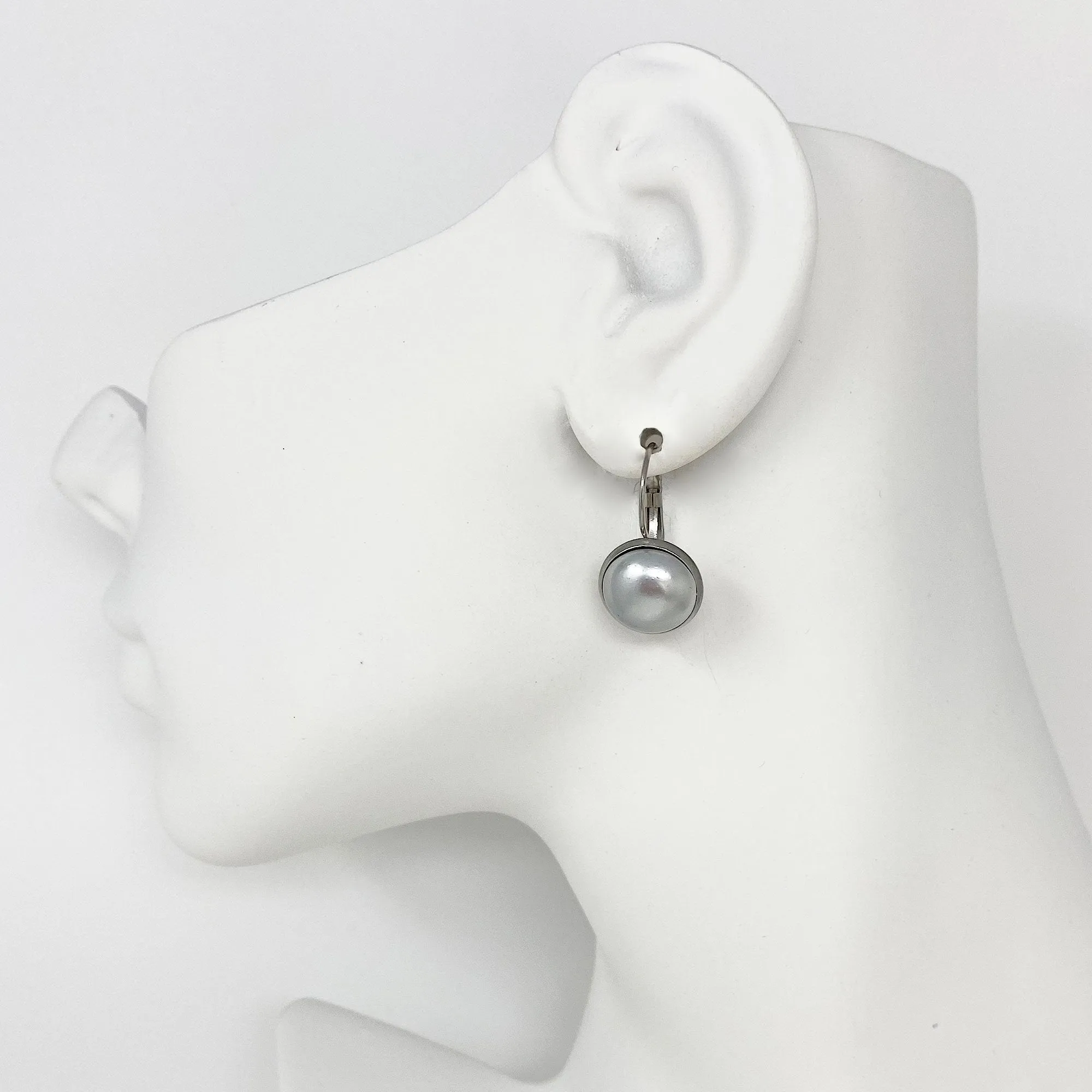 BENTON silver and grey pearl drop earrings