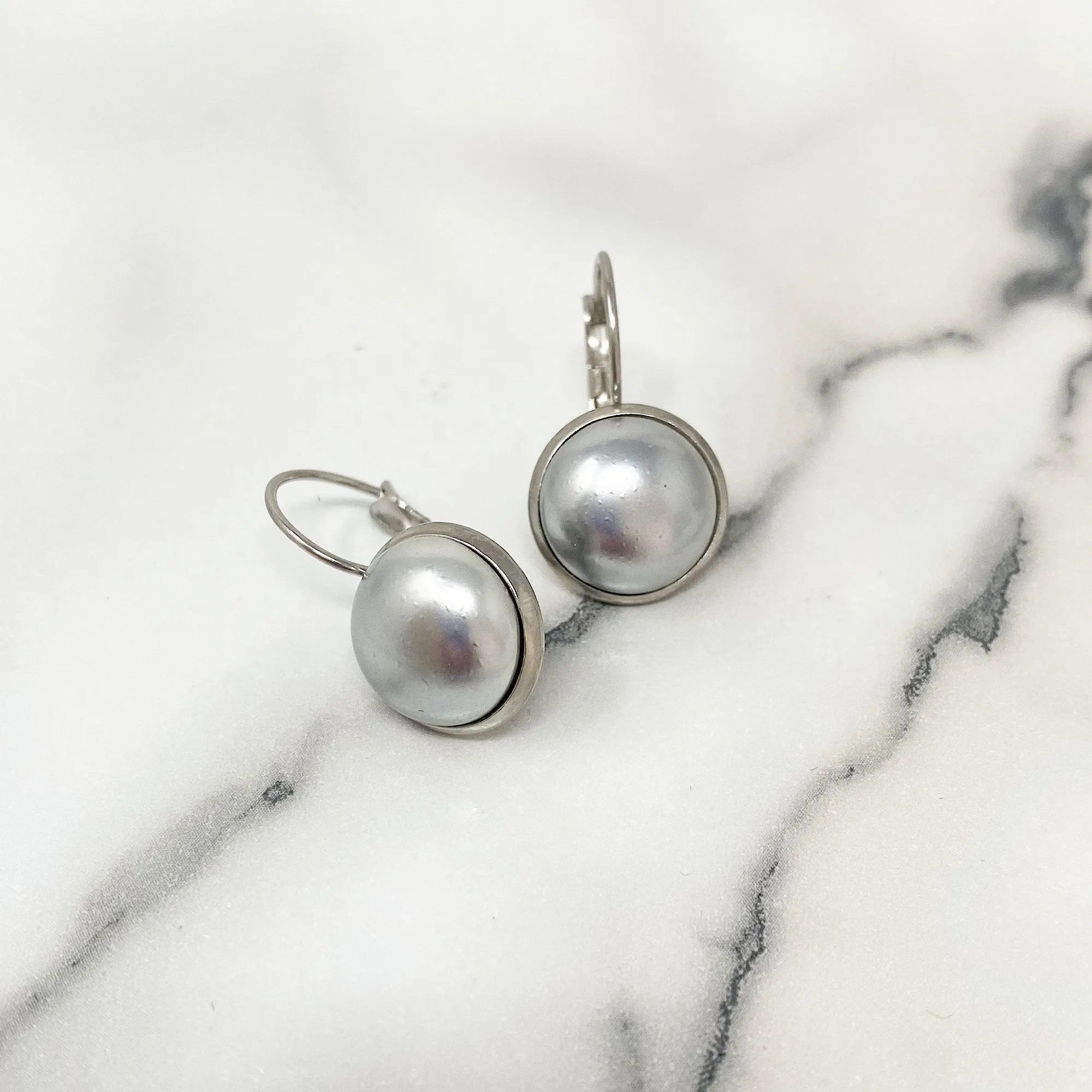 BENTON silver and grey pearl drop earrings