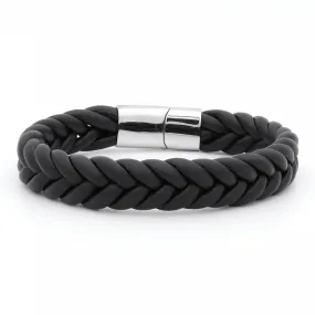 Black Braided One Line Leather Bracelet - 14mm width