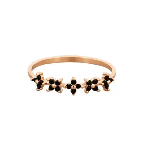 Black Flower Chain Ring - Rose Gold