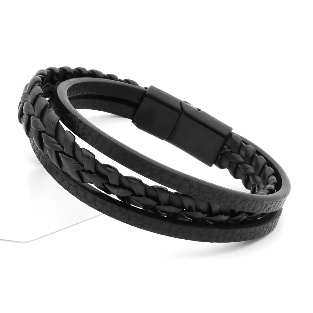 Black Multilayer Braided Leather Bracelet