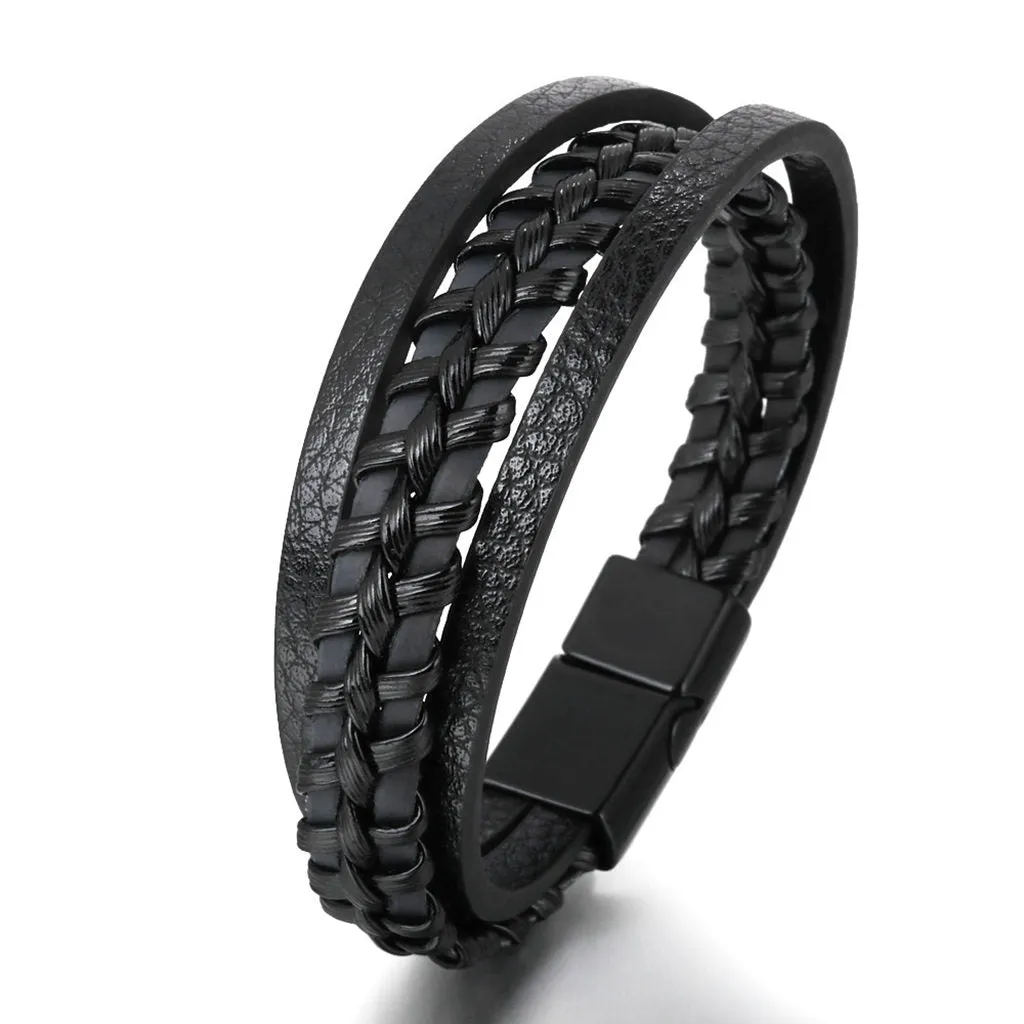 Black Multilayer Braided Leather Bracelet