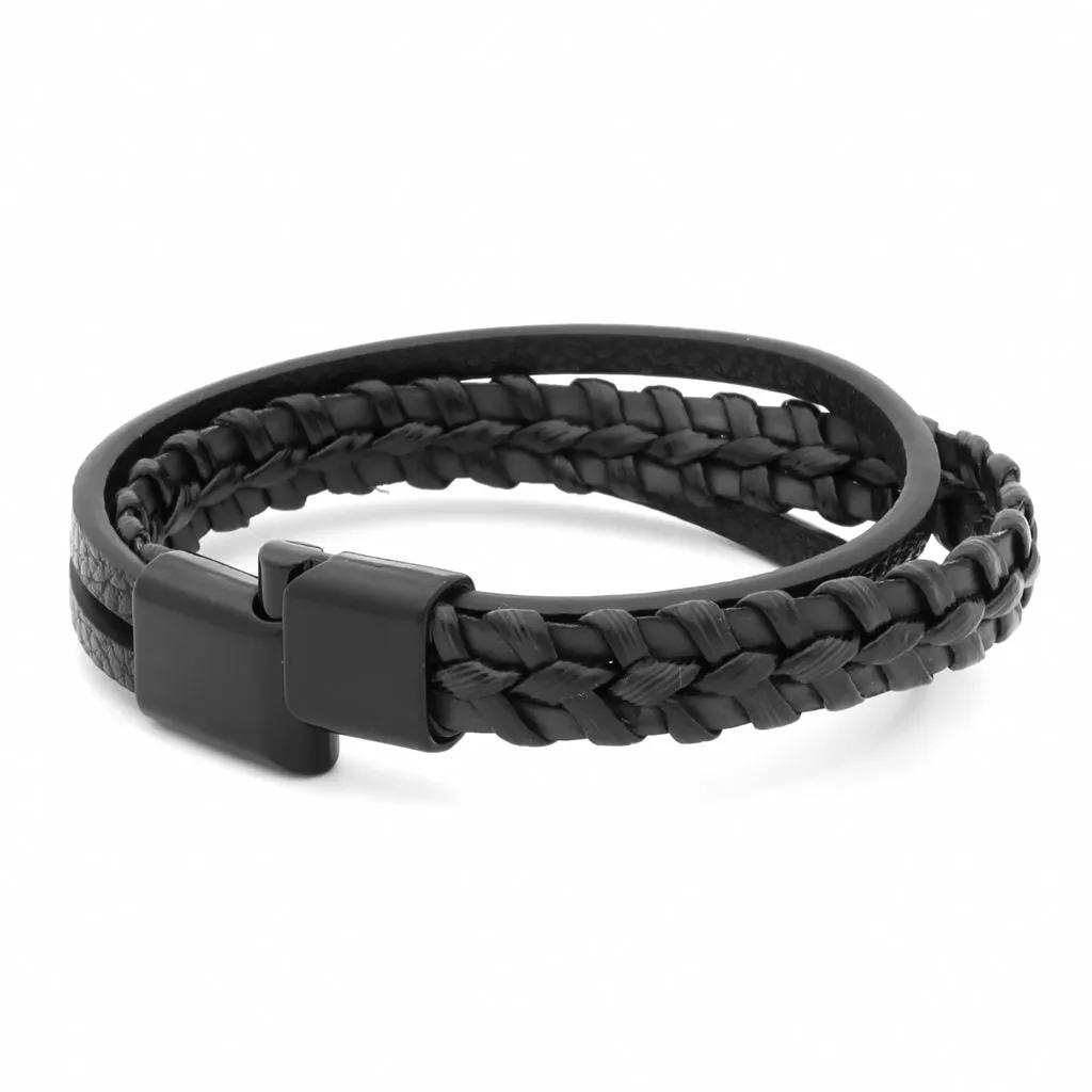 Black Multilayer Braided Leather Bracelet