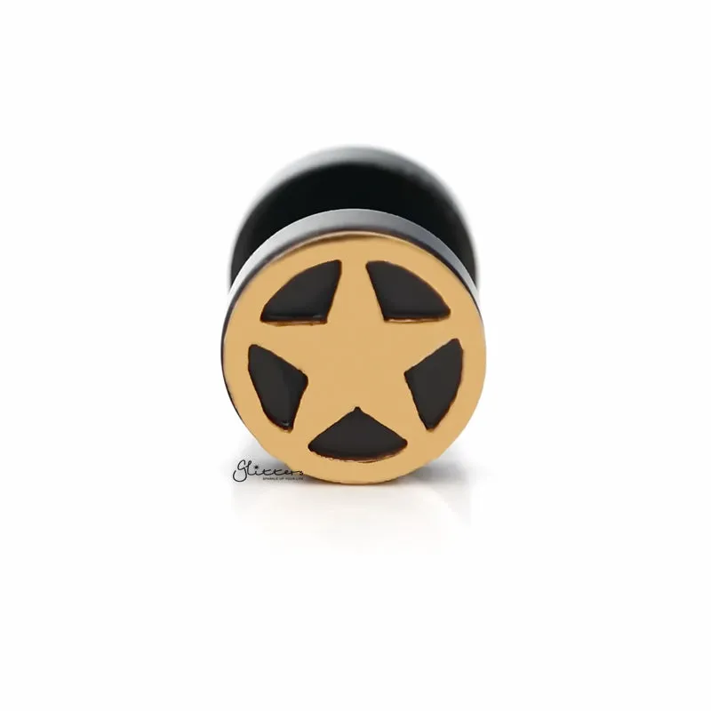 Black Round Fake Plug Earring with Gold Star