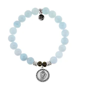 Blue Aquamarine Gemstone Bracelet with Conch Shell Sterling Silver Charm