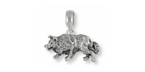 Border Collie Charm Slide Jewelry Sterling Silver Handmade Dog Charm Slide BD25S-PNS