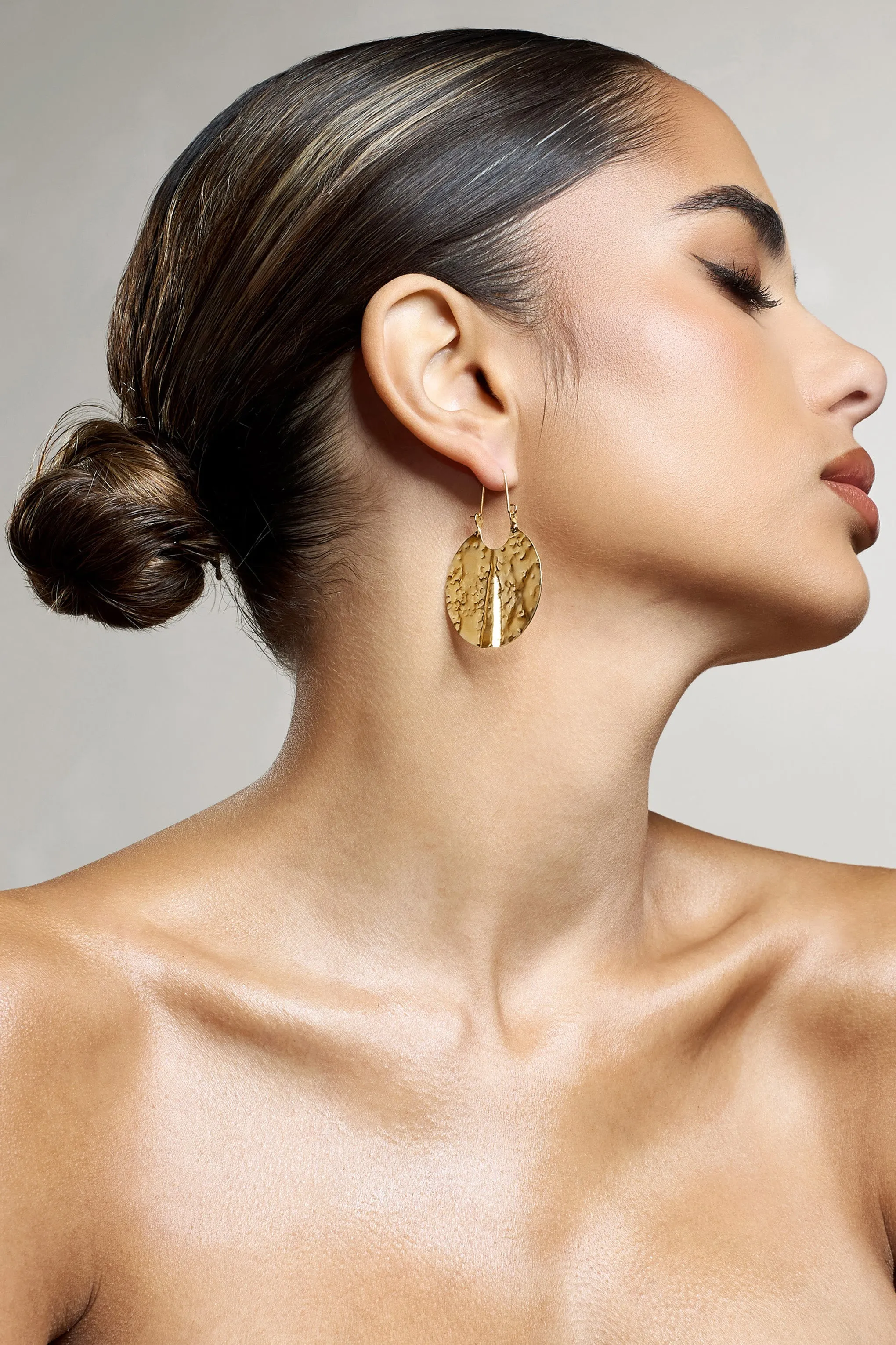 Calista | Gold Textured Disc Earrings