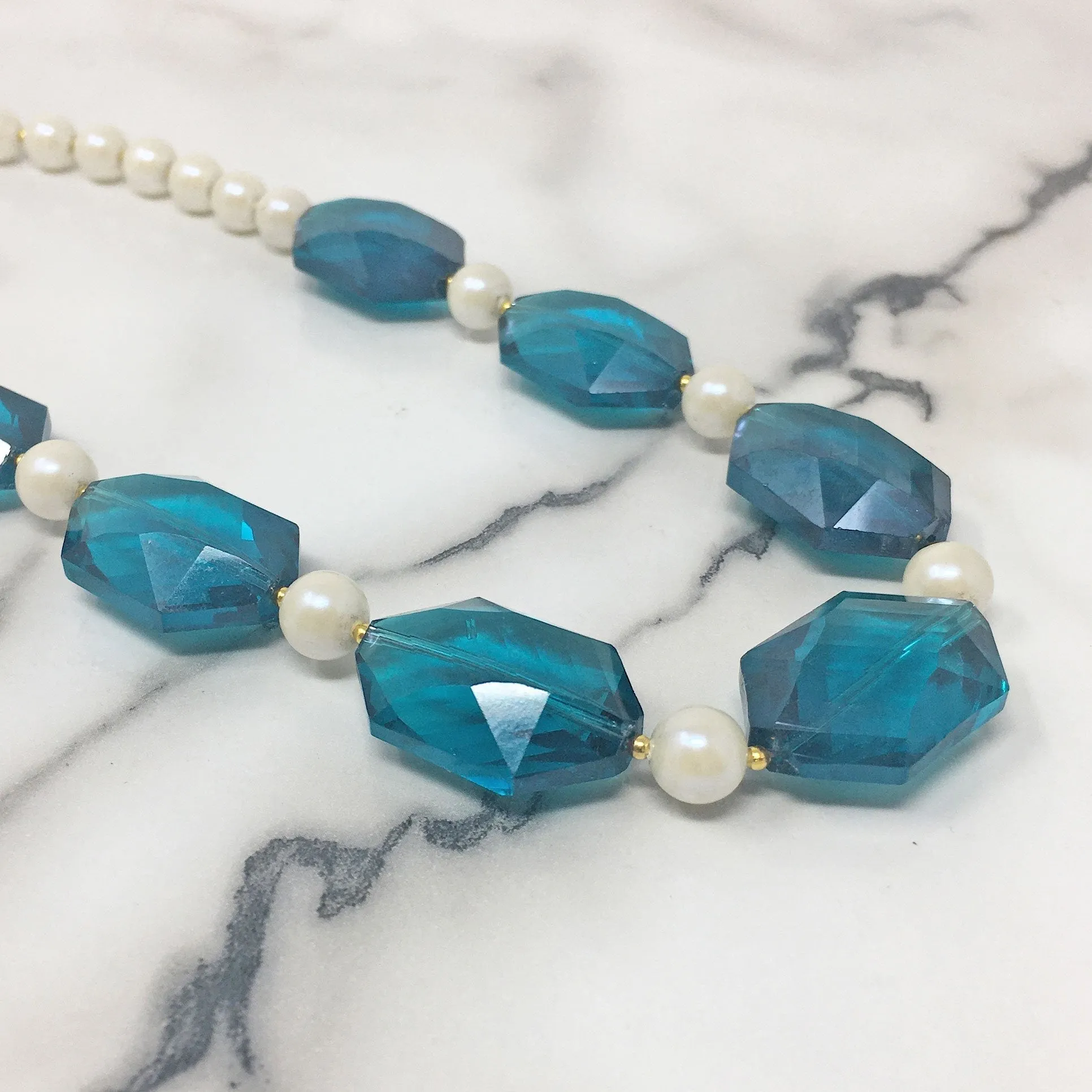 CARSTEN teal crystal and pearl necklace