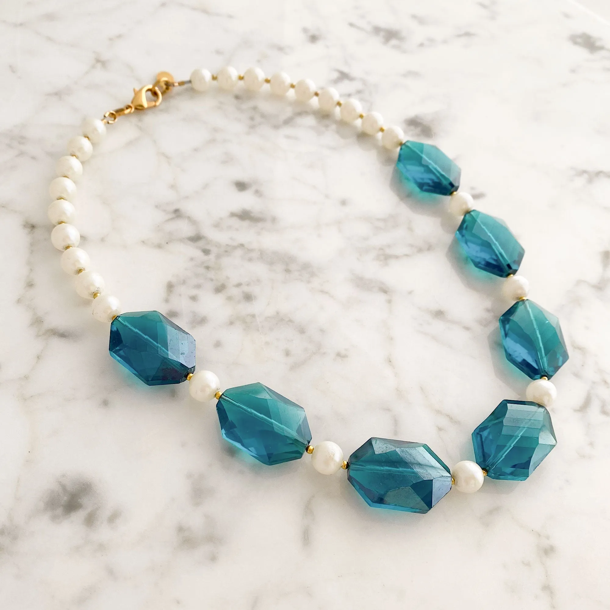 CARSTEN teal crystal and pearl necklace