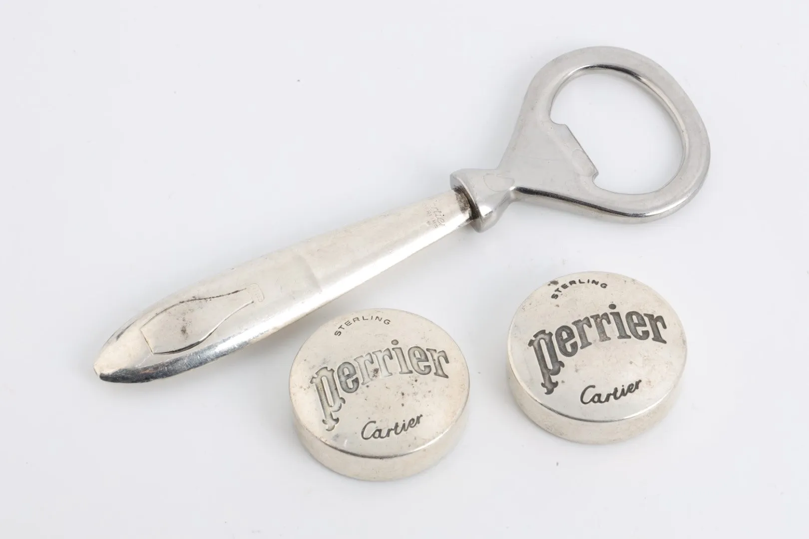 Cartier 925 Silver Perrier Bottle Opener & Corks (60.09g.)