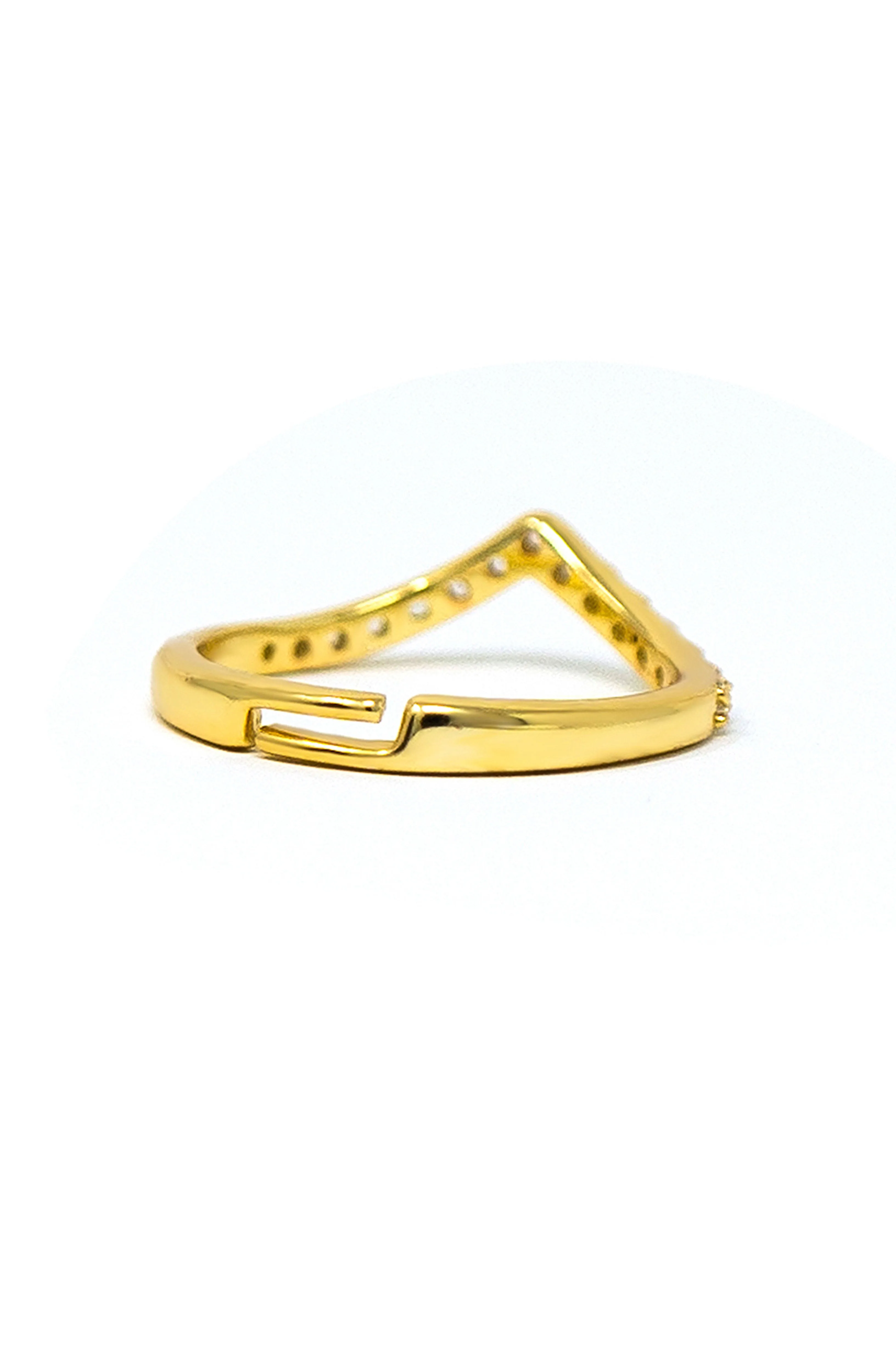 Charming Classic V Gold Plated Sterling Silver Adjustable Ring