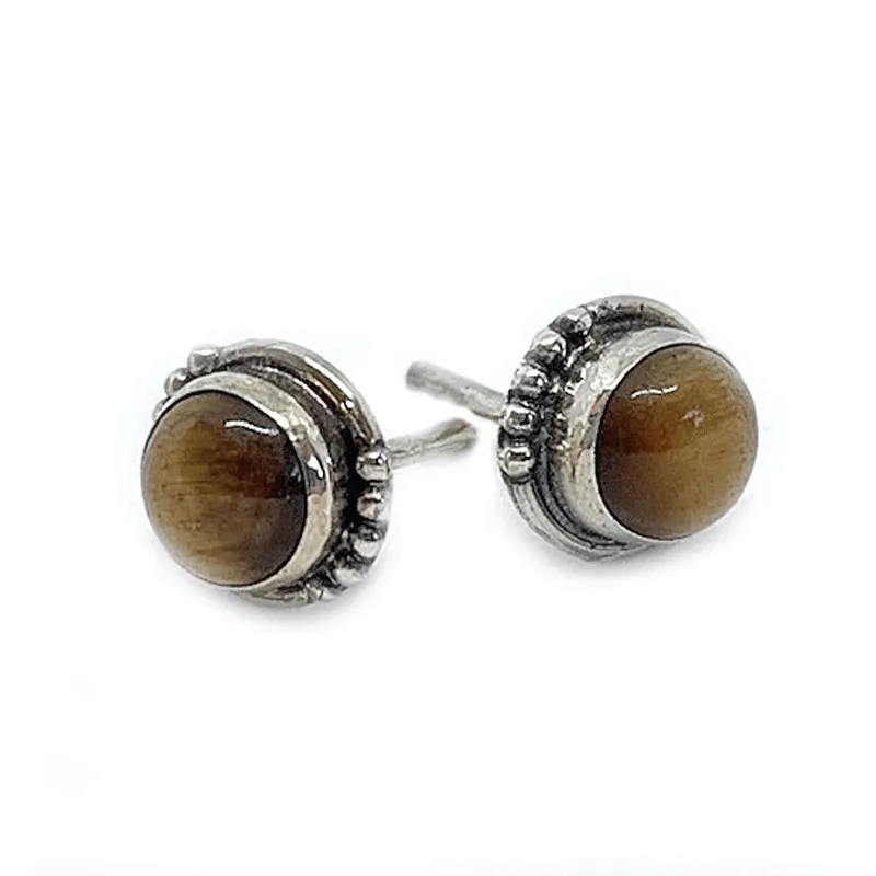 Chotto Tiger Eye Round Bohemian Earrings