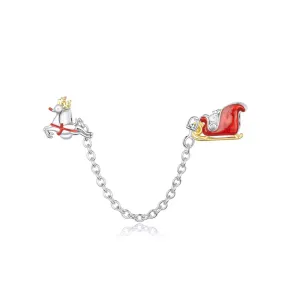 Christmas Reindeer Sleigh Safety Chain Charm 925 Sterling Silver